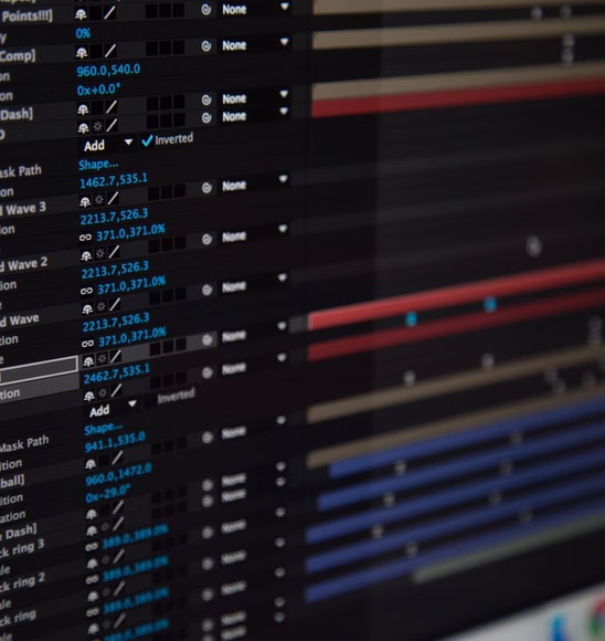An Adobe After Effects timeline with keyframed layer properties